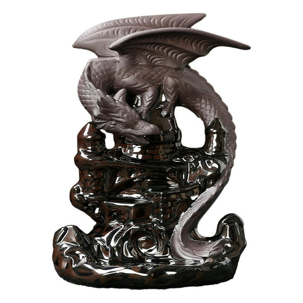 Quemador de incienso de reflujo, estatua de cerámica de dragón, soporte de incienso de reflujo para escritorio