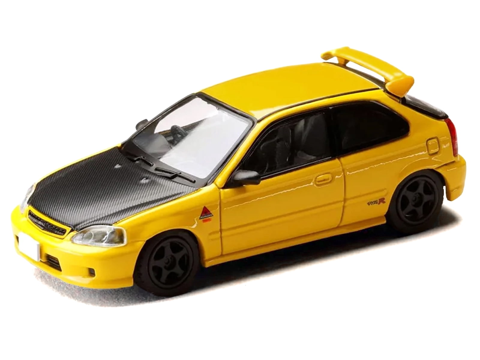 Honda Civic (EK9) RHD Yellow with Carbon Hood "Initial D" (1995-2013) Manga 1/64 Diecast Model Car by Hobby Japan