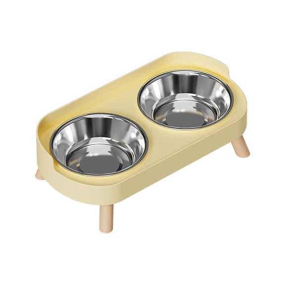 Elevated Cat Bowl, Raised Cat Food and Water Bowl Set for Indoor Cats, Splash Proof with 2 Stainless Steel Pet Food Bowls for Cats and Puppies (Yellow)