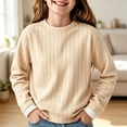 thumbnail image 2 of HAiming Kids Pullover Shirts Long Sleeve Ribbed Knit Fleece Crew Neck Casual Undershirts Fall Winter Outdoors Tops, 2 of 8