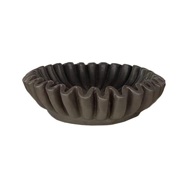 Cuenco decorativo para el hogar, bandeja de baratijas para aperitivos, volantes estriados, adorno pequeño, cuenco de flores para decoración del hogar Marrón mayimx Cuenco decorativo