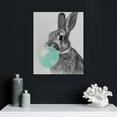 thumbnail image 5 of Nawypu  Bunny Rabbit Animal Bubble Gum Art Teal Blue Canvas Print Black and White Wall Art Home Decoration Pop Art Living Room Room Decor Nursery Ready to Hang, 5 of 5