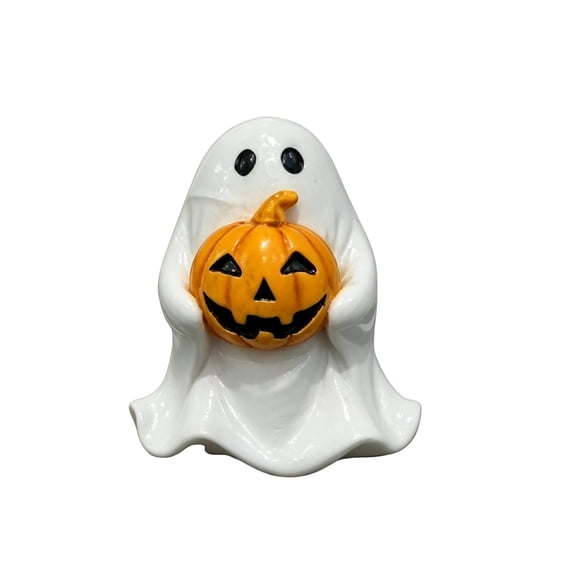 Halloween Decorations Ghost Jack-o'-Lantern Figurine, Glossy Resin Tabletop Decor for Home Shelf and , Cute Halloween Party , Seasonal Gift and Indoor Display