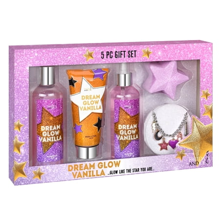 Freida & Joe Dream Soft Shine Bright Teen Spa Gift Set for Girls, Vanilla Cotton Candy Bath & Body Gift Set