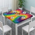 thumbnail image 3 of Colorful Tie Dye Pattern Square Fitted Tablecloth with Elastic Edge,Square Table Cover,Washable Elastic Table Cover for Home Kitchen Party Decor 34"x34", 3 of 6