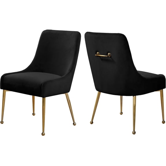 Velvet Dining Chairs Set of 2 - Gold Legs, Modern Upholstered Accent Chairs, Black Finish