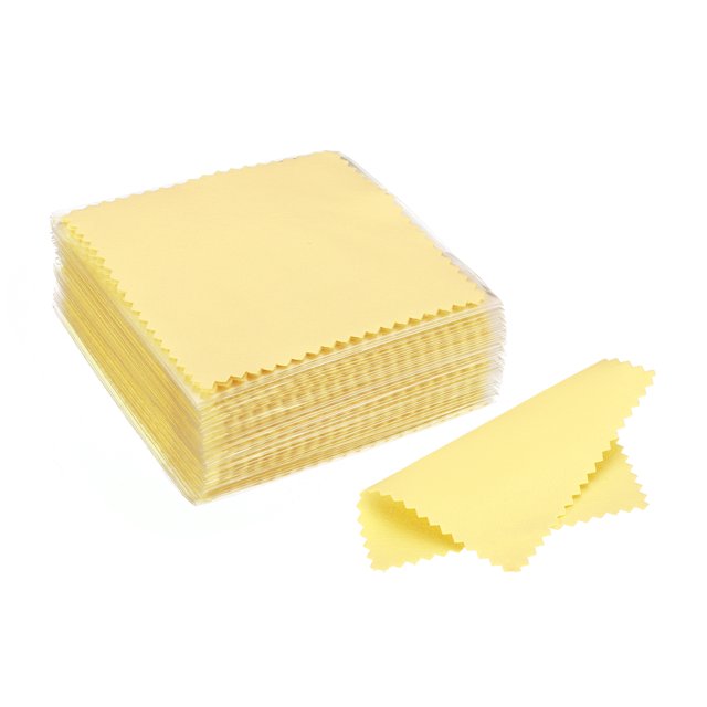 Uxcell 3.15x3.15" Paño de limpieza de joyería, 50 piezas envueltas individualmente, paño de pulido de microfibra amarillo