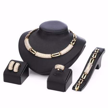 Silk Necklace Bracelet - 5PC Gold Plated Africa Royal Style Golden Jewelry Sets Necklace Earrings Bracelet Ring for Wedding Party Dance Show Costume