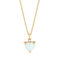 Brilliance Fine Jewelry Heart Created Opal and White Cubic Zirconia Pendant Necklace in Sterling Silver and 14KT Gold Plate