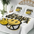 thumbnail image 3 of Ambesonne Emoji Fitted & Top Sheet Set with Shams, Hippie Peace Theme Funny Face, Mustard Dark Grey and White, 3 of 5