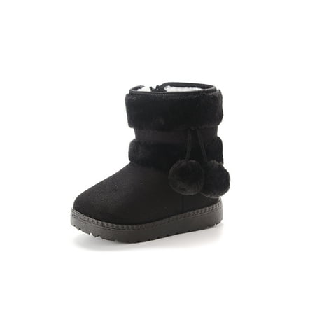 

Rockomi Girls Snow Boots Plush Lined Warm Shoes Mid Calf Winter Boot Toddler Girl Non-Slip Casual Pom Pom Faux Fur Black 8C