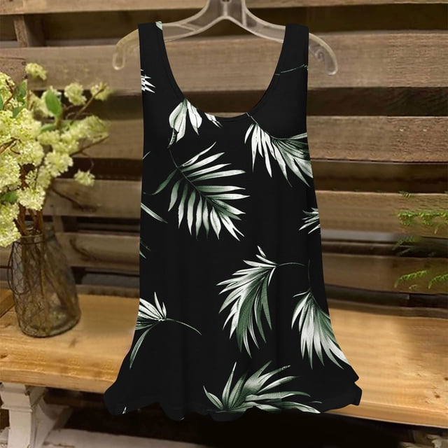 Liquidation Staron Camisoles d'Été pour Femmes Décontractées Douces Boho à Fleurs Col Rond Coupe Ample Sans Manches Fluides Blouses de Printemps Été Basiques Tendance