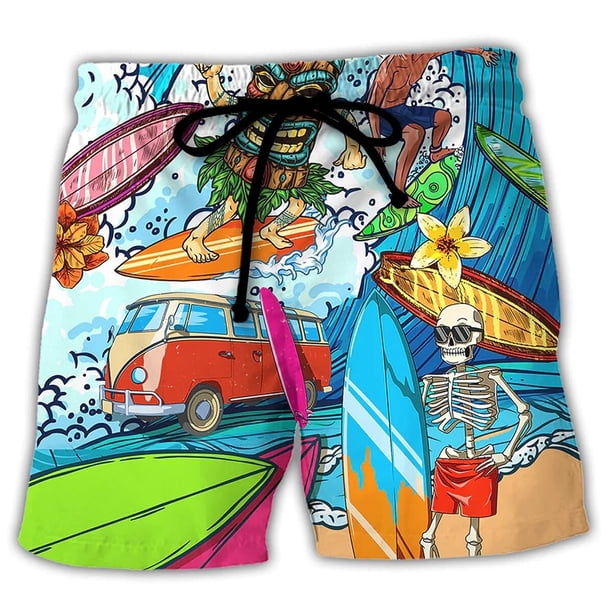 Bañador corto con estampado 3D de calavera para hombre, traje de baño con estampado de tabla de surf, pantalones cortos de playa, ropa de baño Masculina Fivean unisex