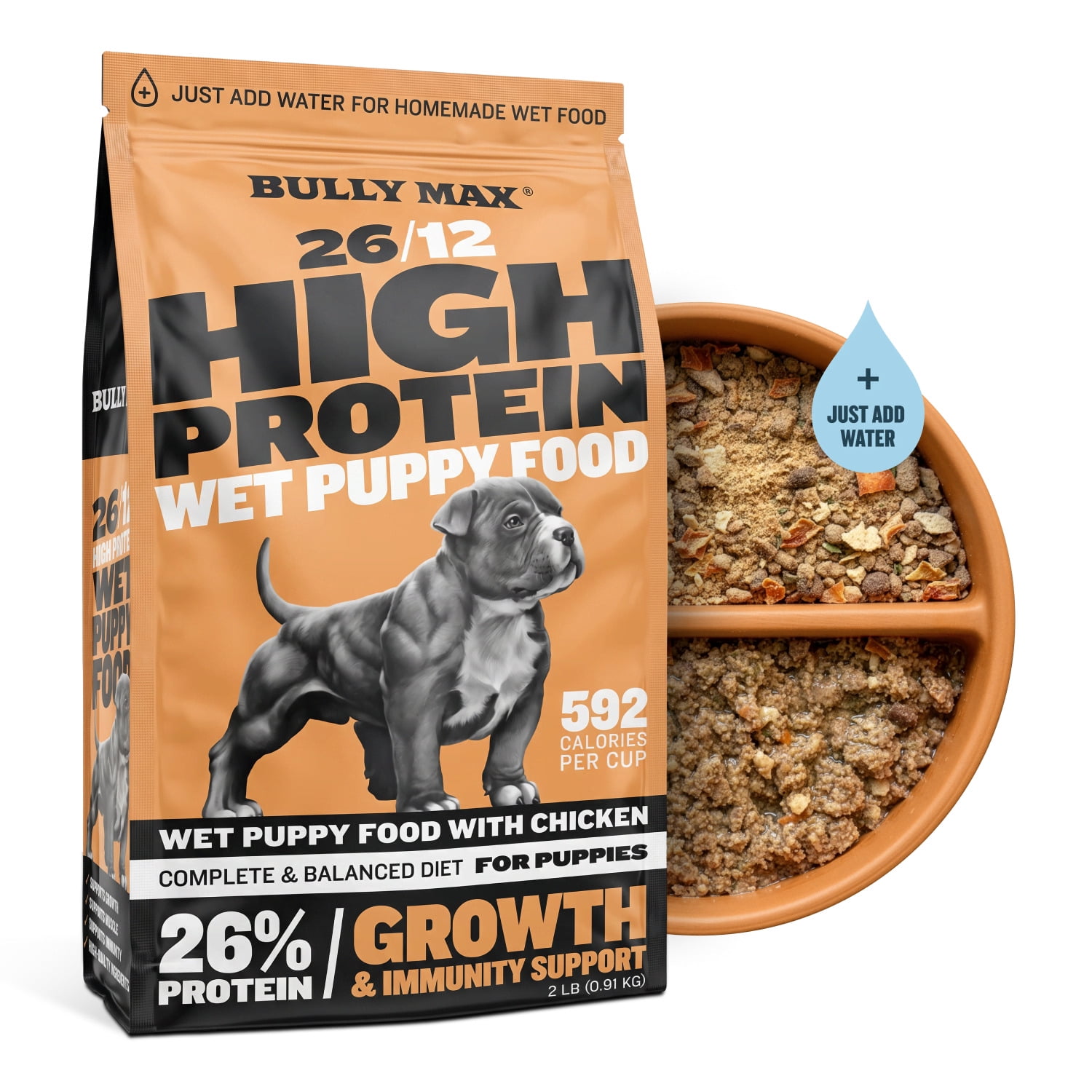 Bully Max 26/12 High Protein Chicken Dog Food for Puppies, 2 lb. Bag (Makes 5.5 lbs.)