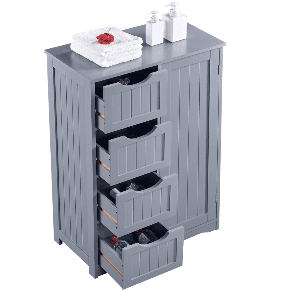 Yaheetech Wooden Free-Standing Bathroom Floor Cabinet with Drawers and Cupboard, Gray