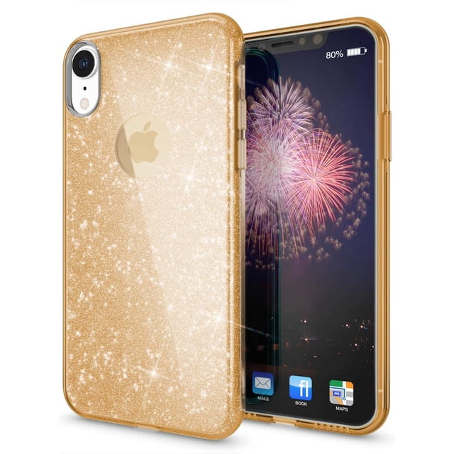 Case Compatible With Iphone Xr, Mobile Phone Cover Glitter Ultra-Slim Silicone Case, Back Cover Protective Cover, Glitter Sparkle Mobile Phone Case Bumper, Thin Bling Rhinestone Case, Color: Gold