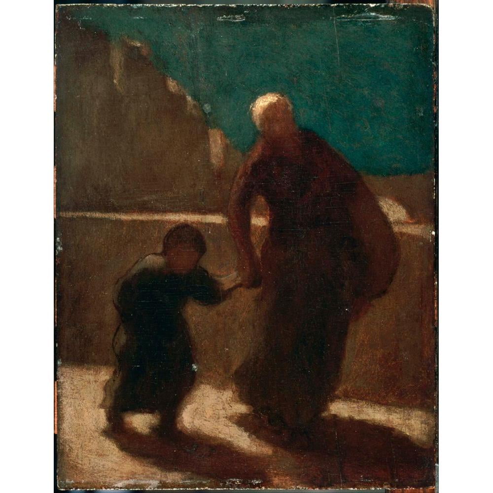 Honoré Daumier 12x14 Black Modern Framed Museum Art Print Titled - On a Bridge at Night