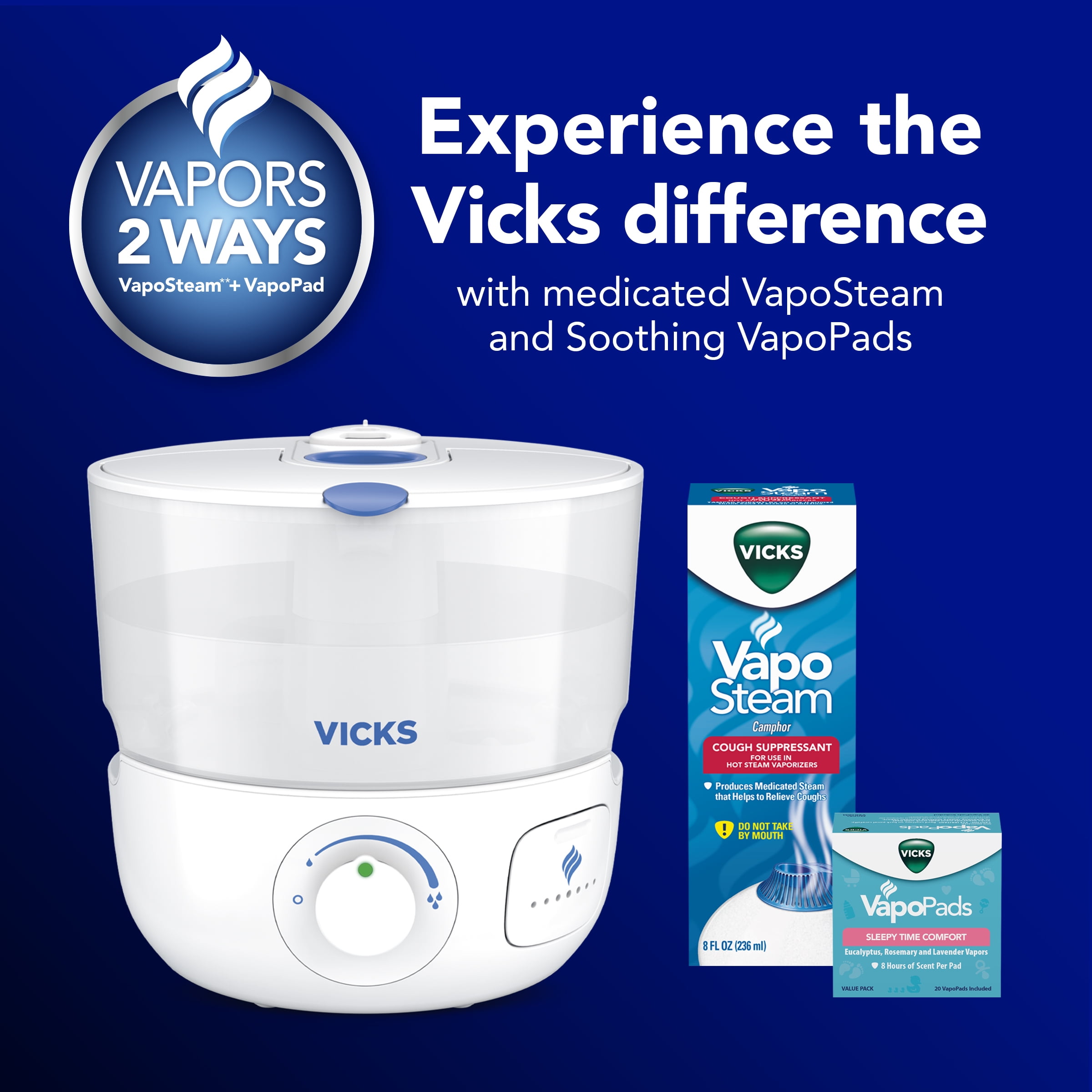 Vicks EasyCare + Top Fill Ultrasonic Cool Mist Humidifier, 400 sq ft, White, VUL585