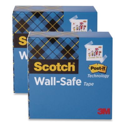 Scotch Wall-Safe Tape, 2 Refill Rolls, Clear Removable Wall Tape with Matte Finish for Hanging Photos, Art, and Décor, 3/4 in x 1,296 in
