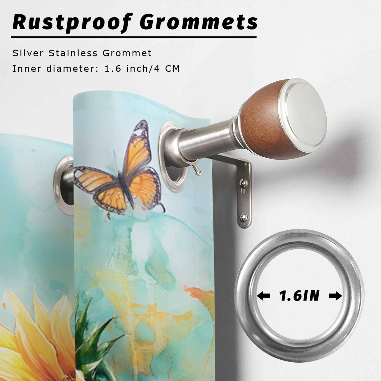 Watercolor Sunflower Outdoor Curtains for Patio Waterproof, Floral Butterfly Teal Green Leaf Grommet Curtains for Porch Outside Privacy Drape for Gazebo Garden Pergola, 2 Panels, 54x108in