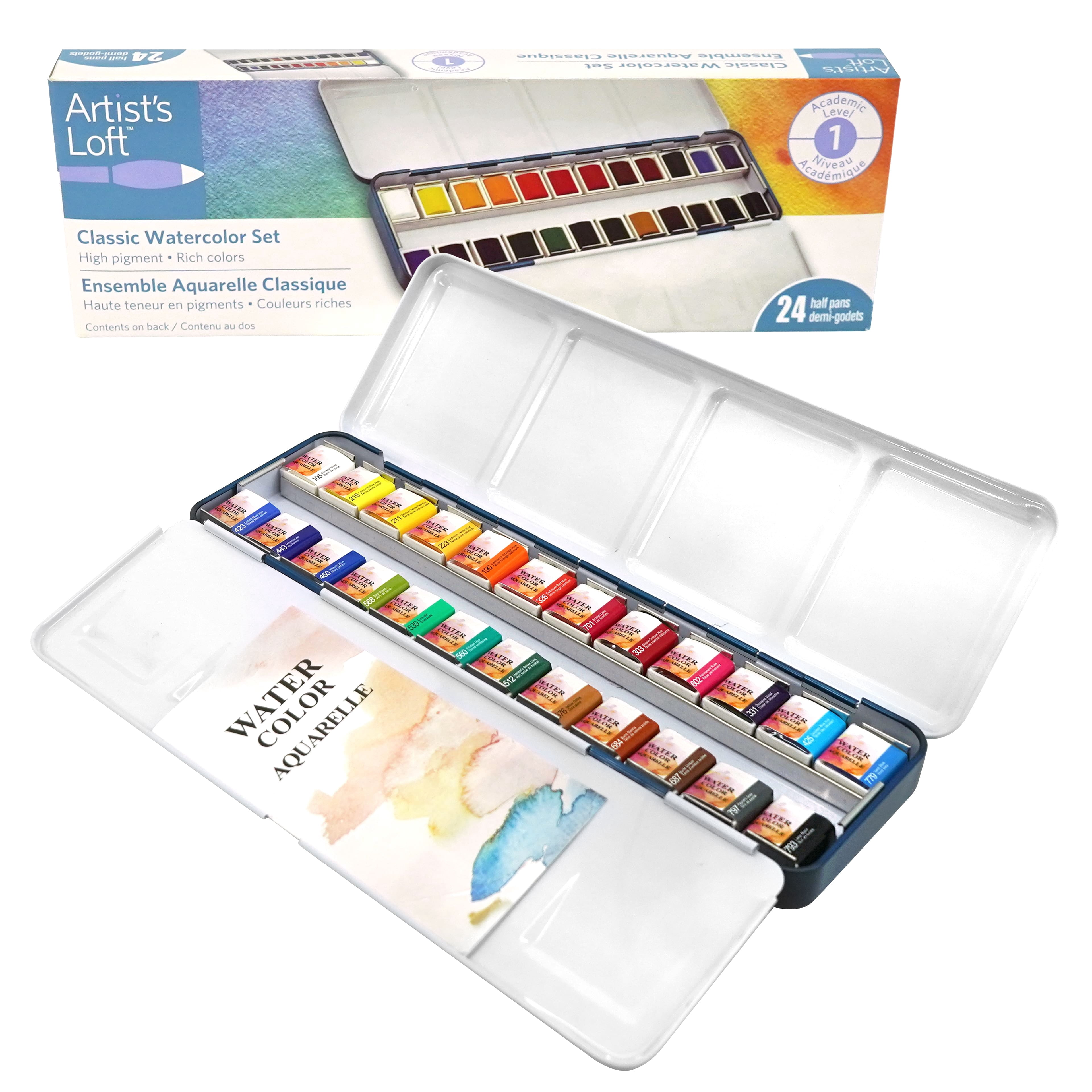 24 Half Pans Classic Watercolor Set by Artist's Loft - Highly Pigmented Colors in Metal Tins – Ideal for Watercolor Painting - Mixed Media - and Travel - 6 Pack