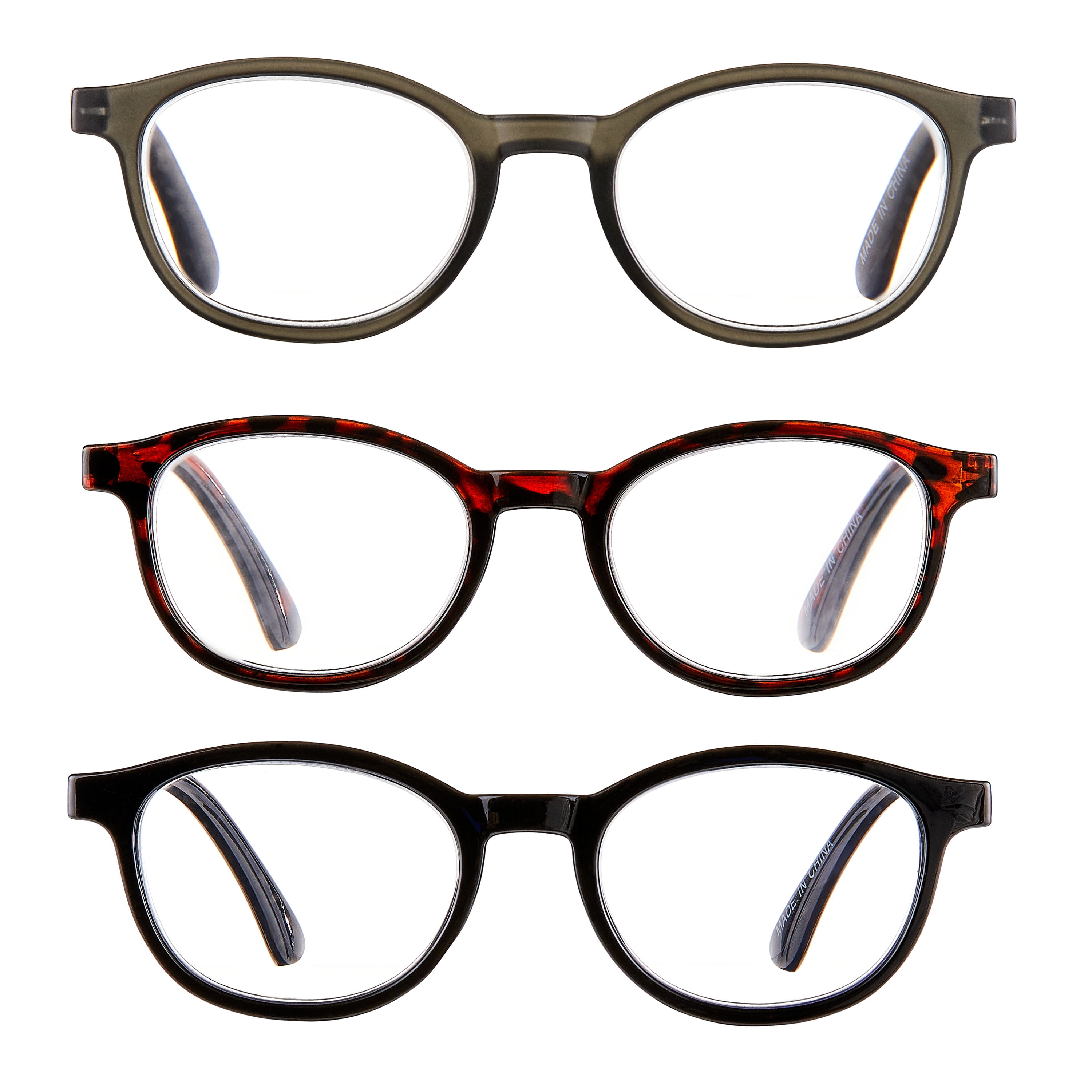 (2 pack) Equate Unisex Rectangular Reading Glasses, Gray/Black/Tortoise, +3.00, 3 Pack