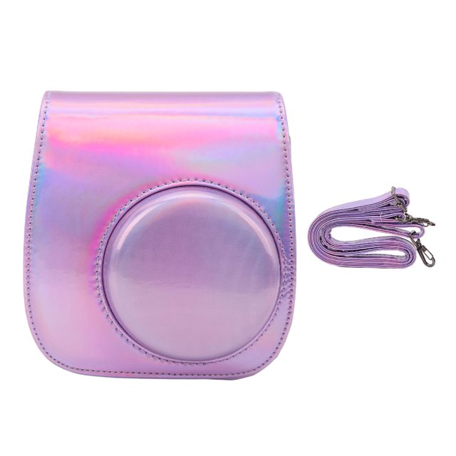 Funda colorida de cuero PU para cámara con correa de hombro ajustable desmontable para cámara instantánea Fujifilm Mini 11 9 8, color morado