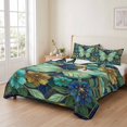 thumbnail image 2 of Quilts Queen Size Bedding Set, Turquoise Glass Butterflies Lightweight Quilted Comforter, Luxury Bronze Floral Marble Soft Reversible Bedspread Coverlet with Pillow Covers for All Season, 90" x 96", 2 of 9