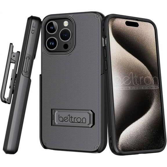 BELTRON Case Holster Combo for iPhone 15 Pro, Slim Protective Full Body Grip Case & Swivel Belt Clip 3 in 1 Combo with Kickstand/Card Holder Compatible with Apple iPhone 15 Pro