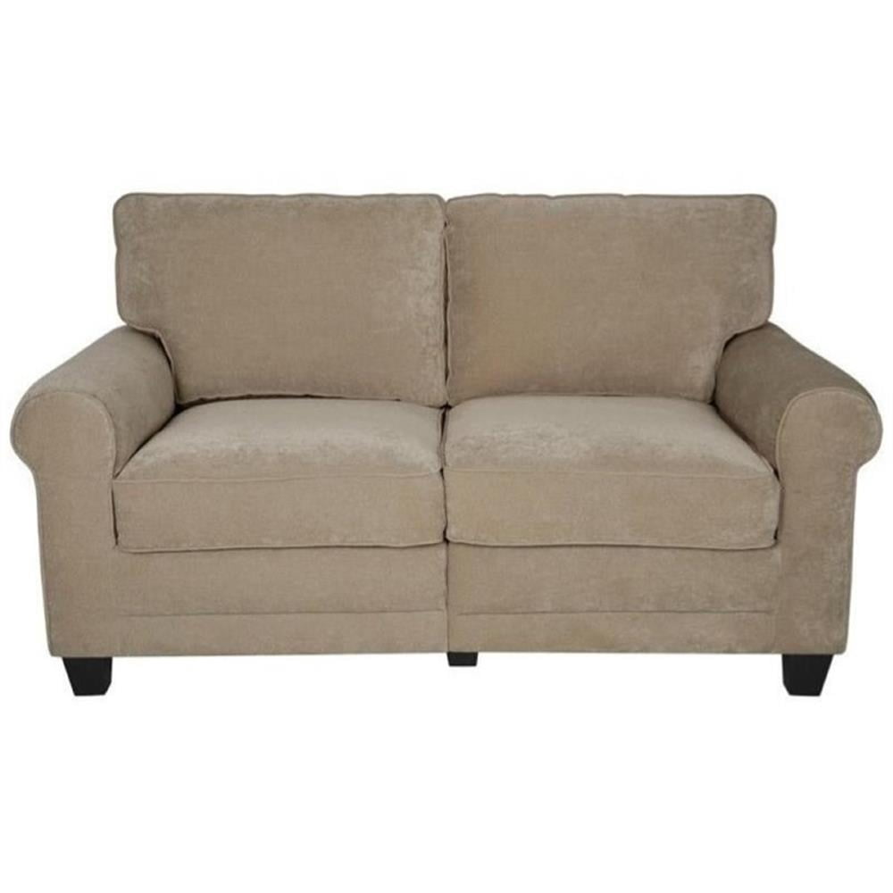 Bowery Hill Traditional Velvet Fabric Loveseat with 2 Pillows in Marzipan Beige
