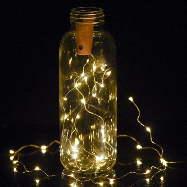 Luces de botella de vino con corcho, paquete de 10 luces LED de alambre de cobre blanco cálido para bricolaje, bodas, Navidad 2M / 20LED luces decorativas de corcho (batería incluida) brillar Electrónica