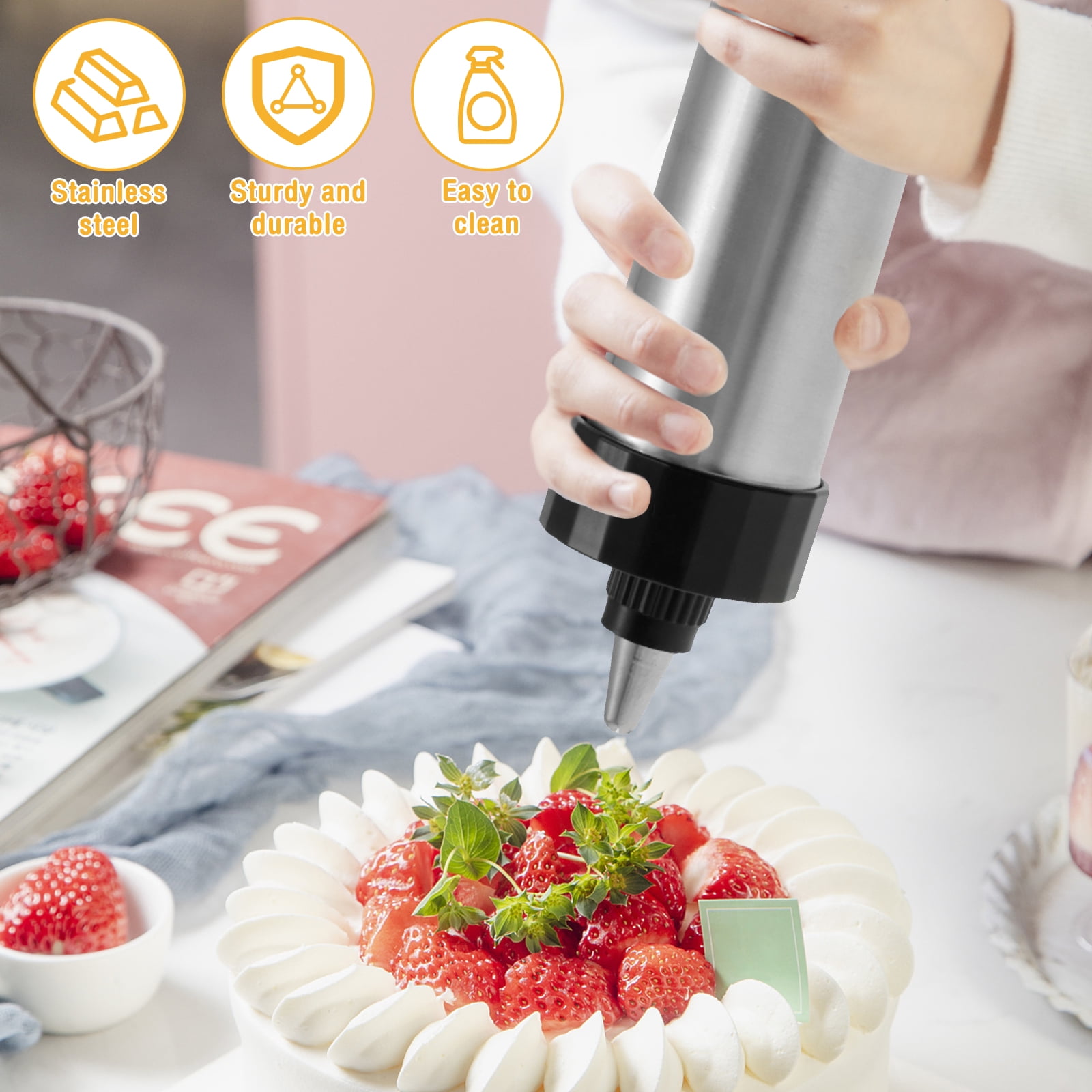 Austok Churro Maker Machine Stainless Steel Cookie Press Kit DIY Cookie Maker Machine with 6 Icing Nozzles Multifunctional Cookies Maker Kit for Making and Decorating Cookies Biscuits