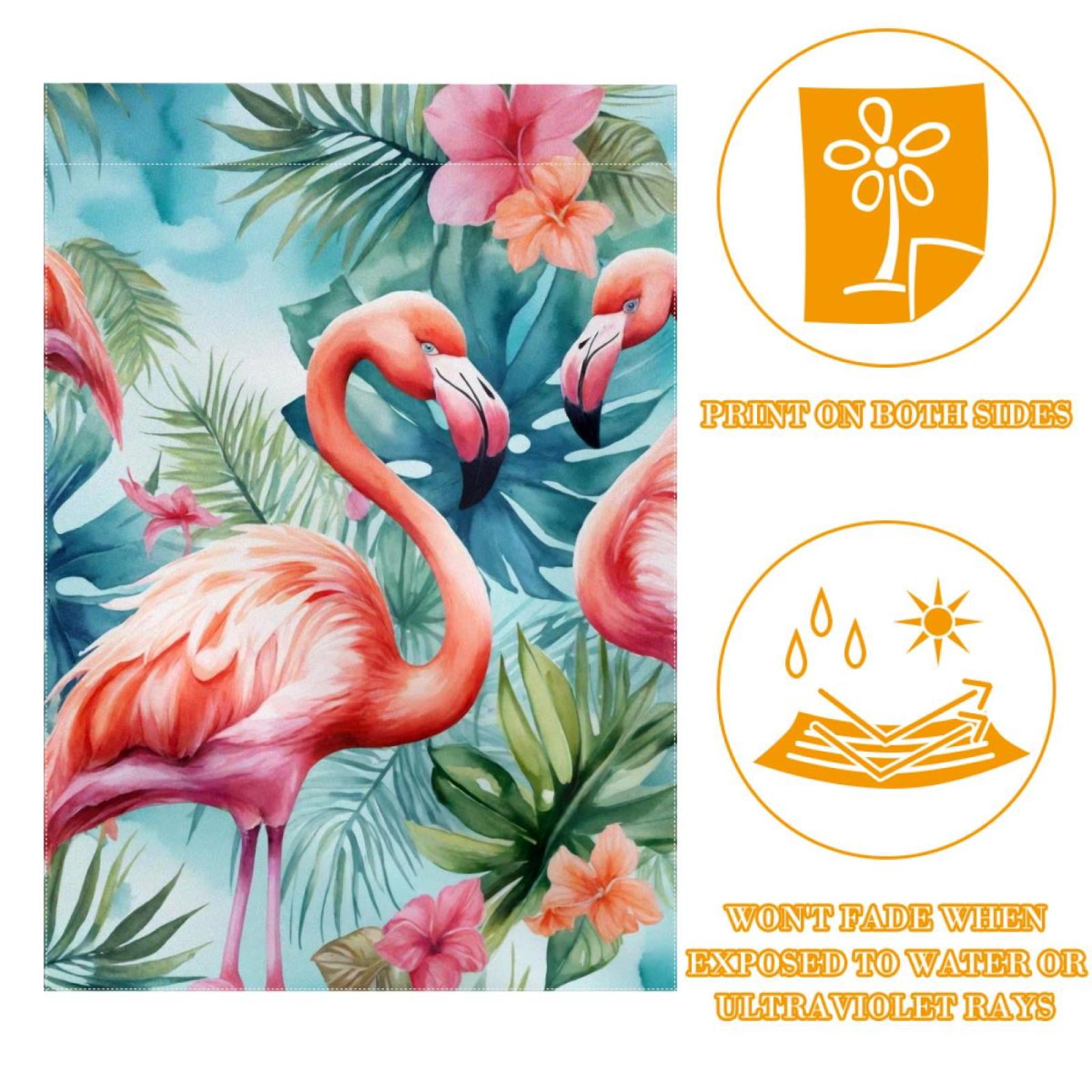 Flamingo Watercolor Tropical Pattern Double Sided Garden Flag Decorative Weather Resistant Yard Flag, Large DIY Vertical Flag for Farmhouse Patio Lawn, 28x40 Inch