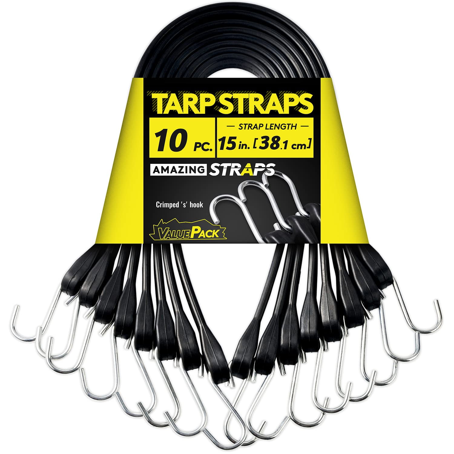 15 Rubber Bungee Cords Heavy Duty Outdoor with 27 Max Stretch Over 176 lbs Load 100 EPDM Black Bungee Straps with Crimped S Hooks for Cargo