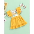 thumbnail image 3 of TSEXIEFOOFU Infant Girls 3PCS Romper Suit, Floral Short Sleeve Snap Romper, Plain Ruffle Suspender Pleated Short Skirt, Bow Headband Set, 3 of 8