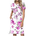 thumbnail image 2 of Robes pour Femmes 2024 Été Surdimensionnée Décontractée Col Rond Bretelles Manches Courtes Imprimé Floral Robe Ample avec Poche Rabais de 50 % Liquidation!, 2 of 7
