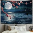 thumbnail image 2 of Creowell Ocean Tapestry Moon Tapestry Wall Hanging Pink Cherry Blossom Japanese Anime Scenery Tapestry for Bedroom Living Room Decor Artistic 40x30inch, 2 of 6