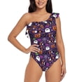 thumbnail image 2 of Picia Halloween Sweet Candy Pattern Women's One Piece Swimsuits,One Shoulder Swimwear Asymmetric ,Ruffle Monokinis Bathing Suits,High Waisted Flattering Bathing Suits-X-Large, 2 of 8