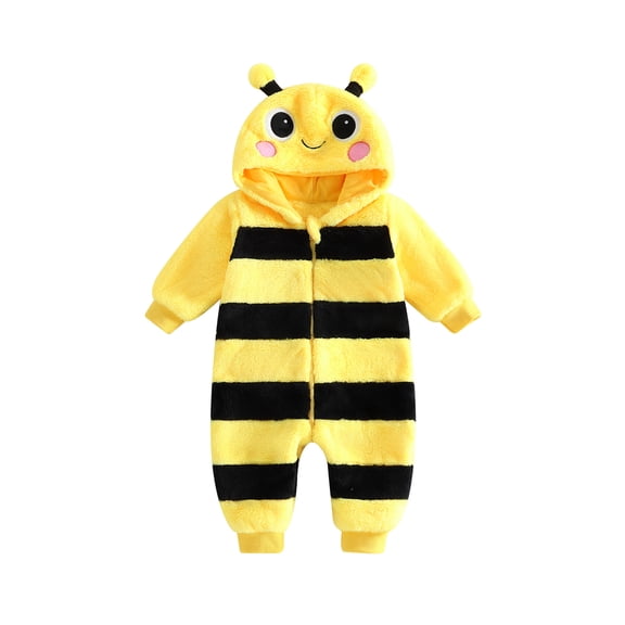 RUINIXCW Newborn Baby Girl Boy Halloween Bee Costume Cosplay Outfit Infant Fall Winter Clothes Snowsuit Fleece Jumpsuit Long Sleeve Zip Hooded Romper