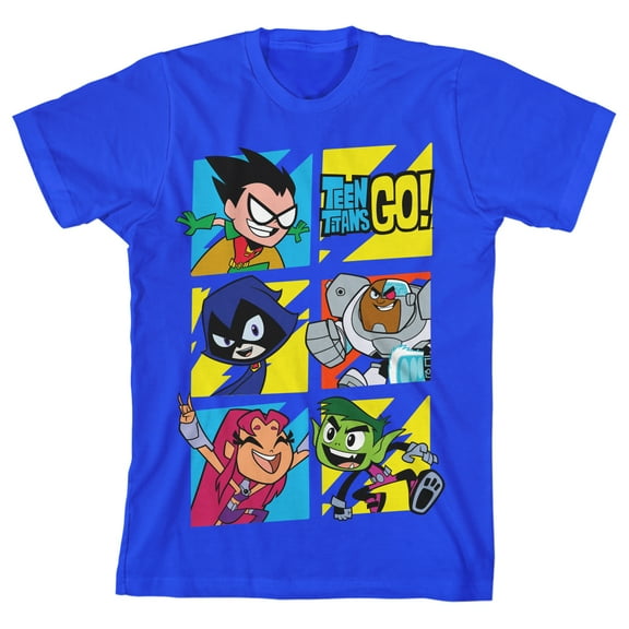 Teen Titans Go Character Panels Boy's Royal Blue T-shirt-Medium