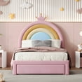 thumbnail image 3 of MODERNLUXE Twin Size Platform Bed Frame,Velvet Upholstered Rainbow Bed Frame with 2 Storage Drawers and Wooden Slats Support,No Box Spring Needed,Easy Assembly,Pink, 3 of 7