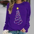 thumbnail image 5 of SYMOID Womens Purple Festive Christmas Tree Sweatshirt - 100% Polyester Loose Crew Neck Long Sleeve String Lights Yellow Star Graphic,Size M, 5 of 5