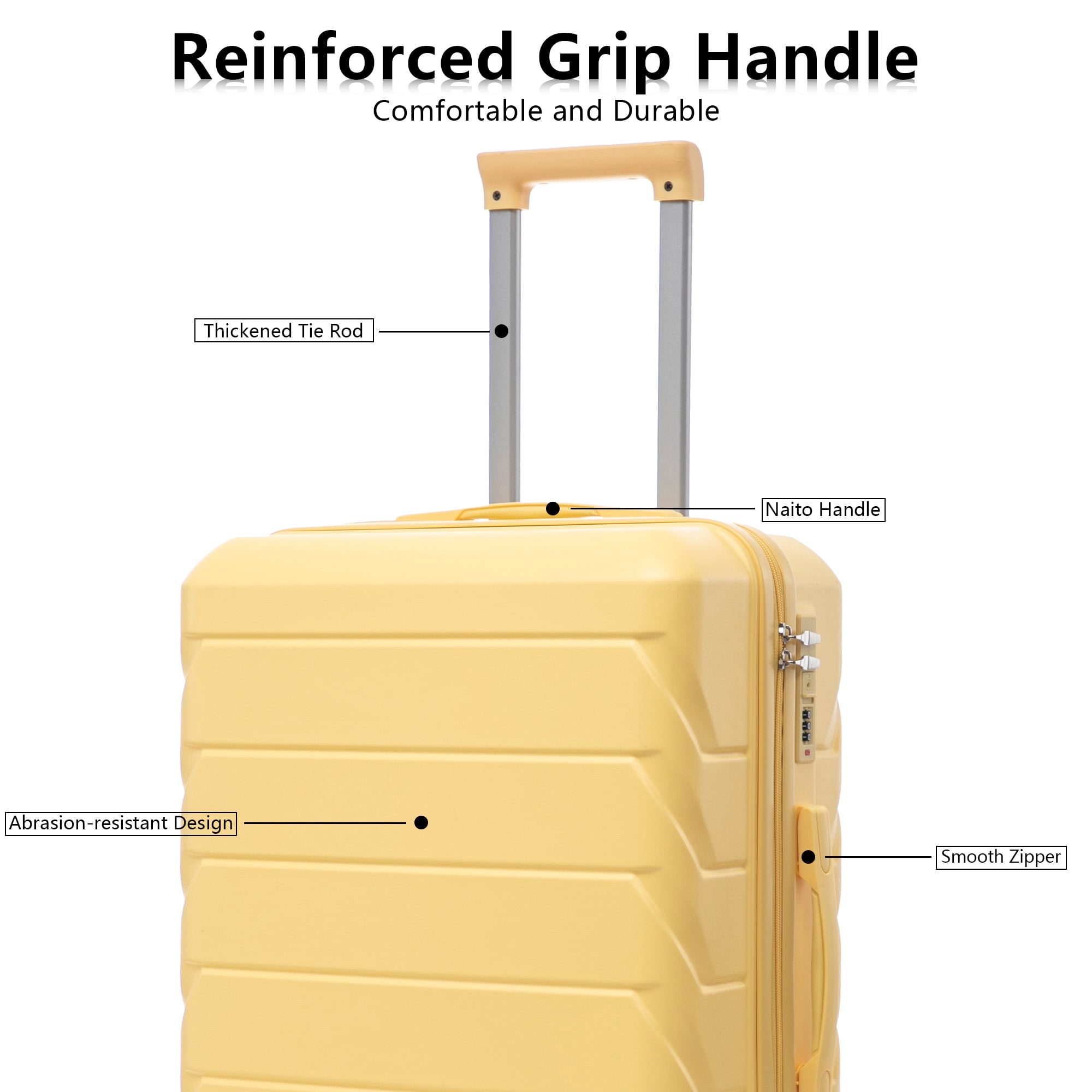 Alvantor 3Pcs Luggage Set, ABS Hardside Spinner Suitcase with Combination Lock, 20/24/28 Inch, Yellow