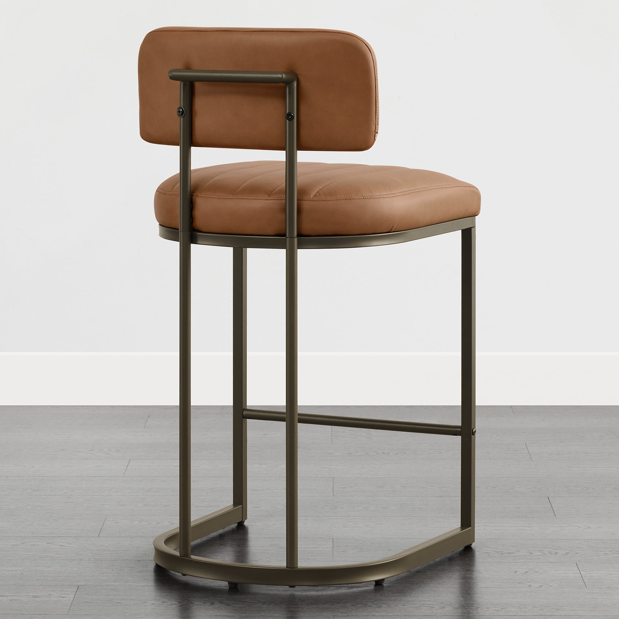 Spruce & Spring 30.5" Swivel Bar Stools Set of 2, Upholstered Bar Chairs with Curved Back & Channel Tufting, Metal Base for Kitchen Island & Home Bar, Brown