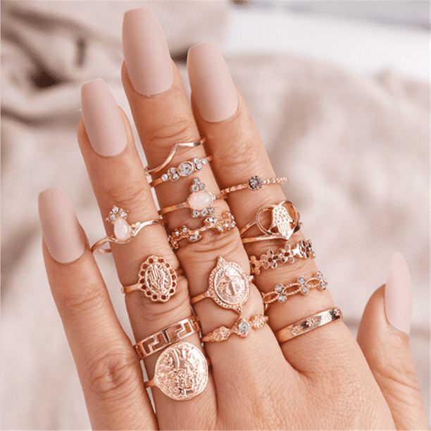 EIMELI 15 Packs Woman Stackable Boho Vintage Rings Set Knuckle Stacking  Rings Gold Hollow Mid Finger Rings for Teen Girls 