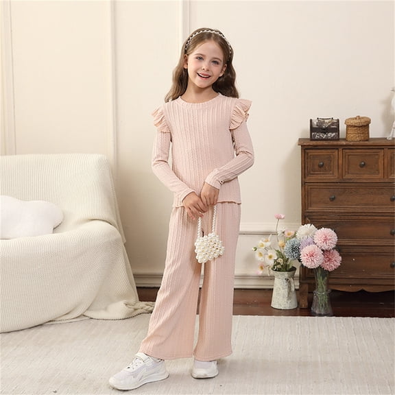 SNKSDGM Girls Toddler Spring Outfits for Girls Long Sleeves Easter Outfits for Girls 5T Toddler Girls Nightdress Summer Style Pure Summer Children's Thin Top and Pants Suit 4-5 Years