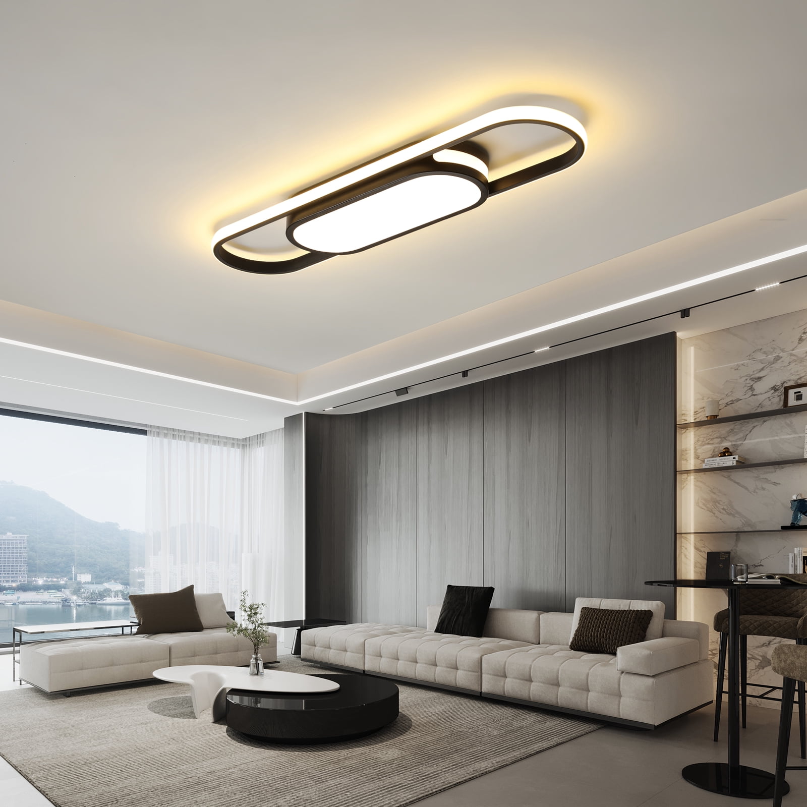 Garwarm Modern 27.5" Black Linear LED Ceiling Light, Dimmable Flush Mount Ceiling Fixture with Remote Control, 3000K-6500K Adjustable Lighting for Living Room, Kitchen, Hallway, Bedroom