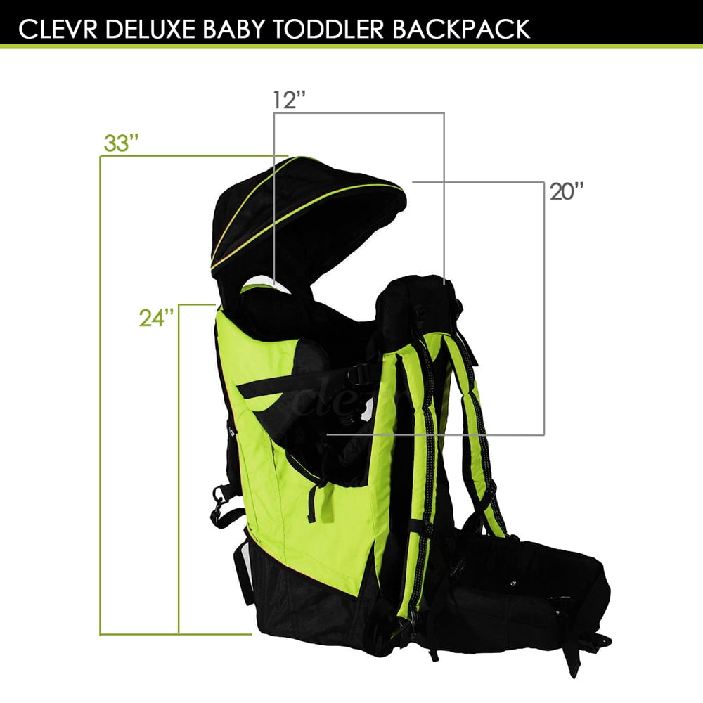ClevrPlus Deluxe Lightweight Baby Carrier with Stand and Sun Shade for Toddlers, Green
