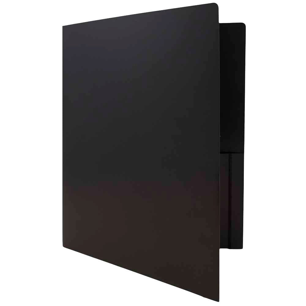 JAM Paper Heavy Duty Plastic 2 Pocket Extra Tough School Folders, Black, Bulk 144/Box