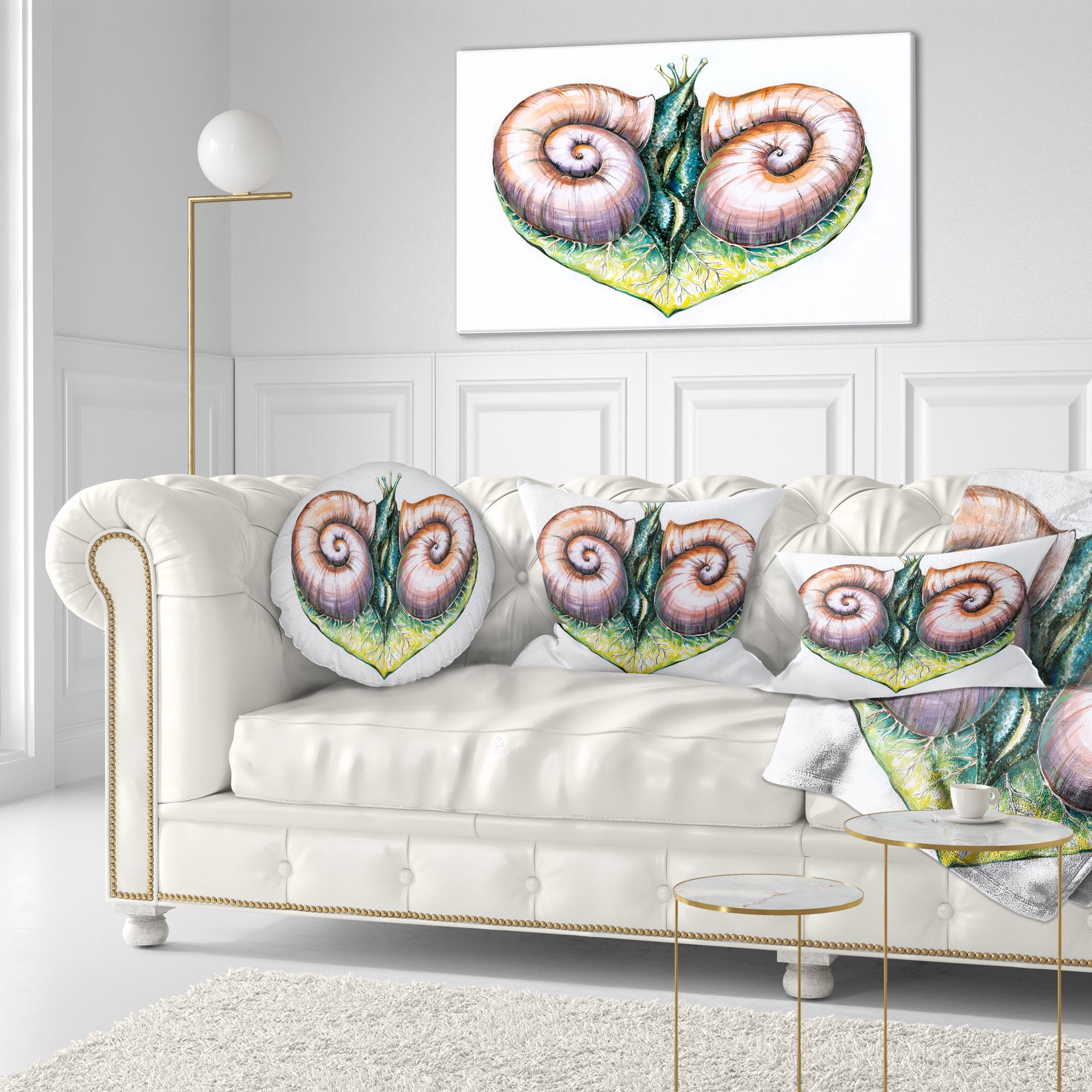 Designart Heart with Two Snails in Love - Animal Throw Pillow - 12x20